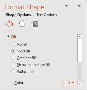Color in Format Shape pane in PowerPoint 2016