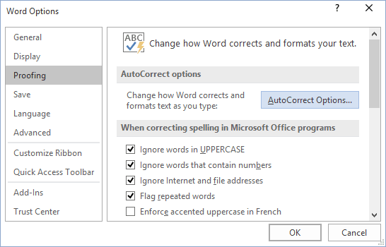 Proofing in Word 2016