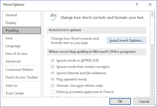 Proofing in Word 365