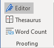 Editor button on the Review tab in Word 365