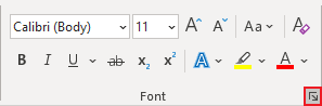 Font dialog box launcher in Word 365