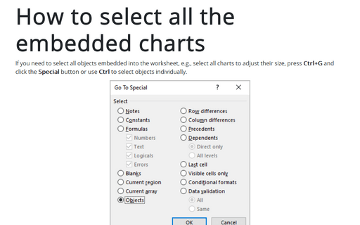 How to select all the embedded charts on the worksheet