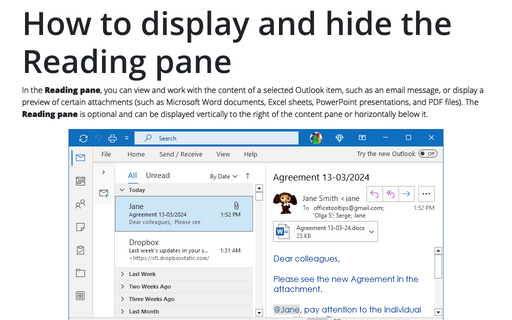 How to display and hide the Reading pane