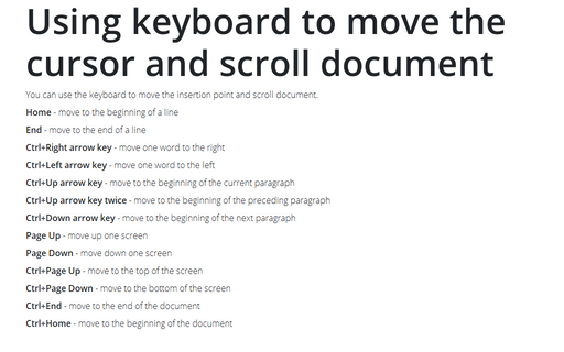 Using keyboard to move the cursor and scroll document