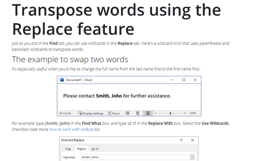 Transpose words using the Replace feature