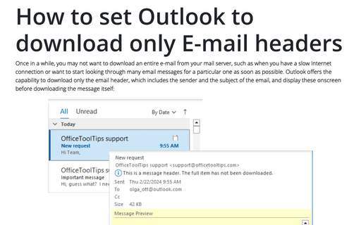 How to set Outlook to download only E-mail headers
