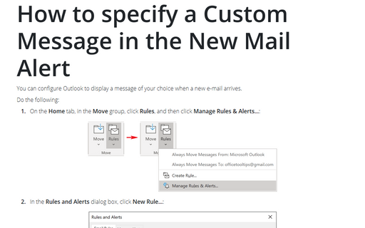 How to specify a Custom Message in the New Mail Alert