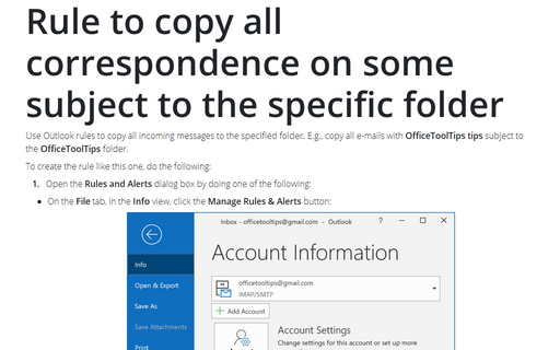 Rule to copy all correspondence on some subject to the specific folder