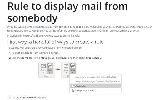 Rule to display mail from somebody