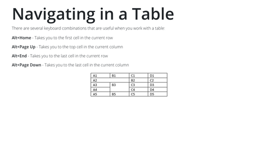 Navigating in a Table