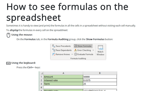 How to see formulas on the spreadsheet
