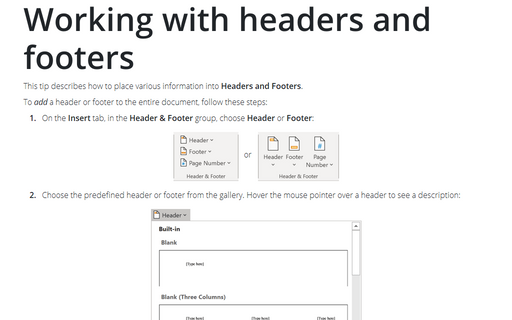 Working with headers and footers