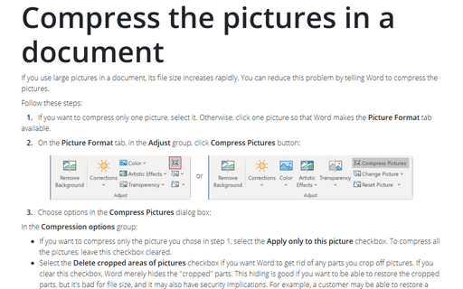 Compress the pictures in a document