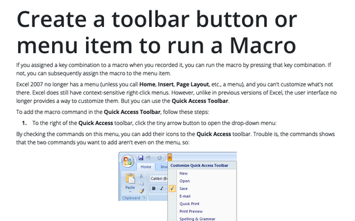 Create a toolbar button or menu item to run a Macro
