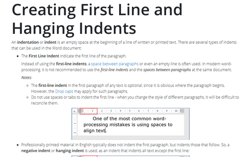 Creating First Line and Hanging Indents