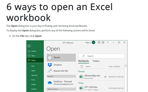 6 ways to open an Excel workbook