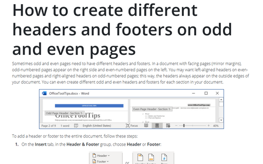 How to create different headers and footers on odd and even pages