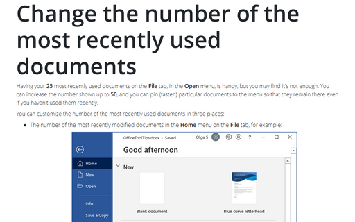 Change the number of the most recently used documents