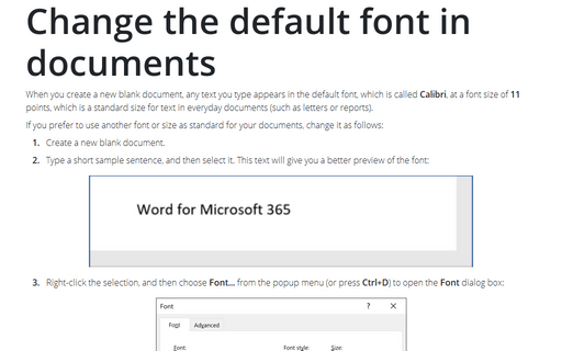 Change the default font in documents