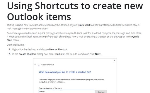 Using Shortcuts to create new Outlook items