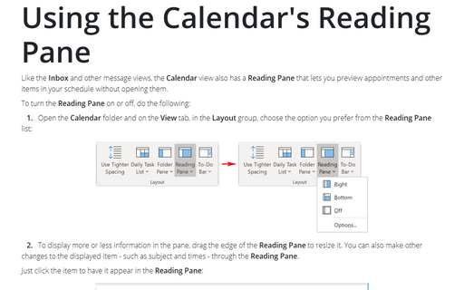 Using the Calendar's Reading Pane