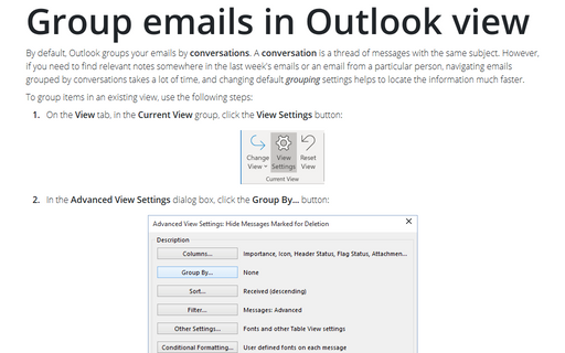 Group emails in Outlook view