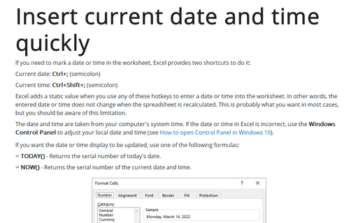 Insert current date and time quickly