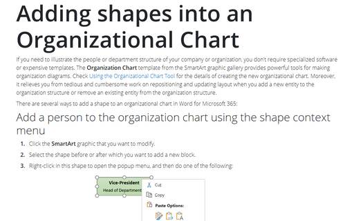 Adding shapes into an Organizational Chart