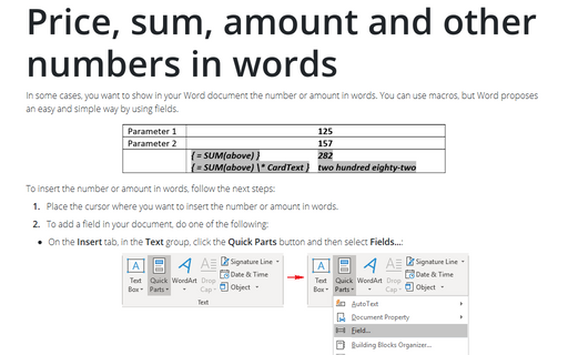 Price, sum, amount and other numbers in words