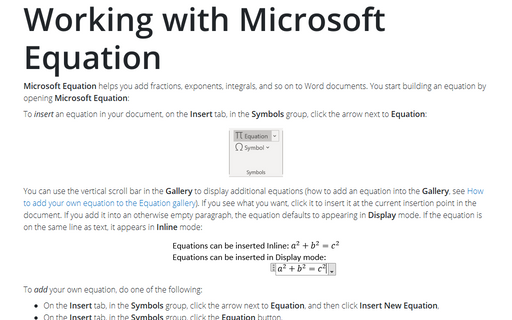 Working with Microsoft Equation