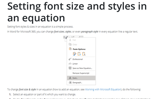 Setting font size and styles in an equation