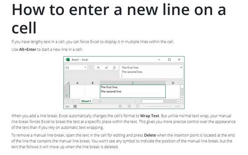 How to enter a new line on a cell