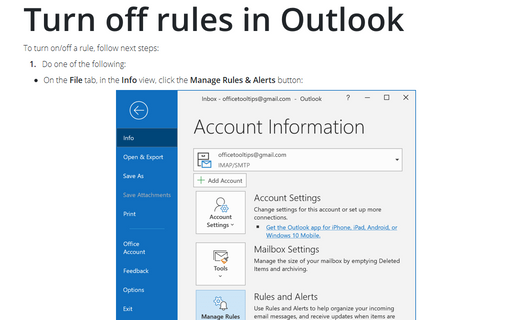 Turn off rules in Outlook