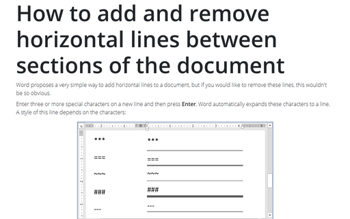 How to add and remove horizontal lines between sections of the document