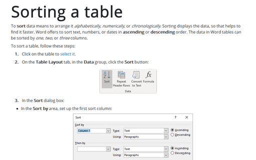 Sorting a table