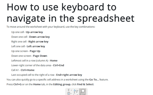 How to use keyboard to navigate in the spreadsheet