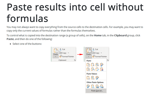 Paste results into cell without formulas