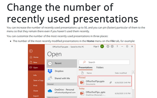 Change the number of recently used presentations