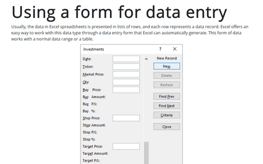 Using a form for data entry