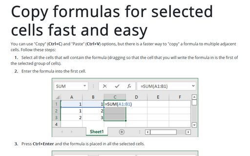 Copy formulas for selected cells fast and easy