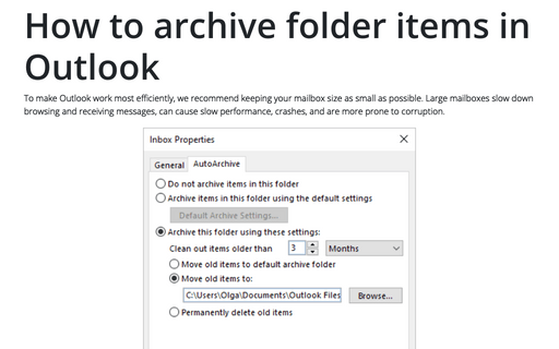 HHow to archive folder items in Outlook
