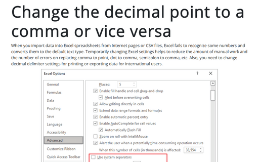 Change the decimal point to a comma or vice versa