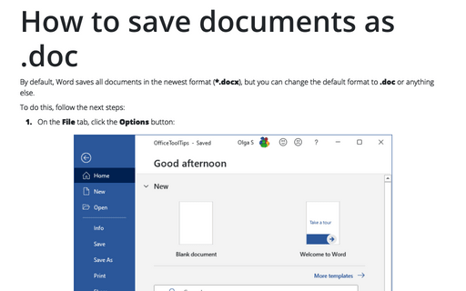 How to save documents as .doc