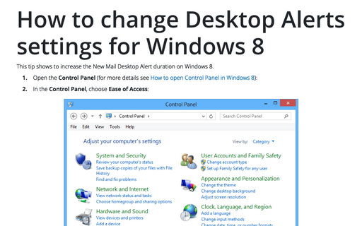 How to change Desktop Alerts settings for Windows 8