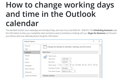 How to change working days and time in the Outlook calendar