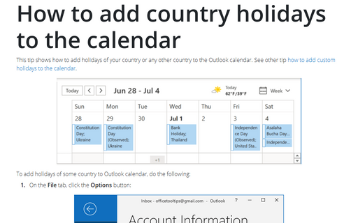 How to add country holidays to the calendar