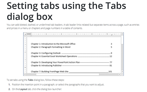 Setting tabs using the Tabs dialog box