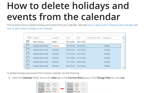 How to delete holidays and events from the calendar