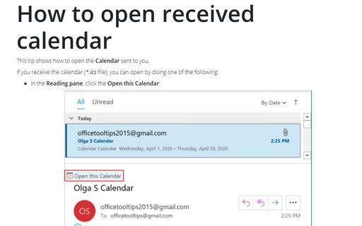 How to open received calendar