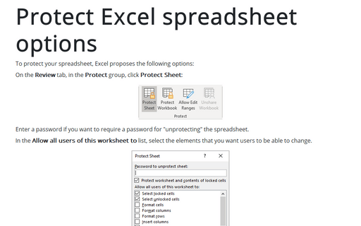 Protect Excel spreadsheet options